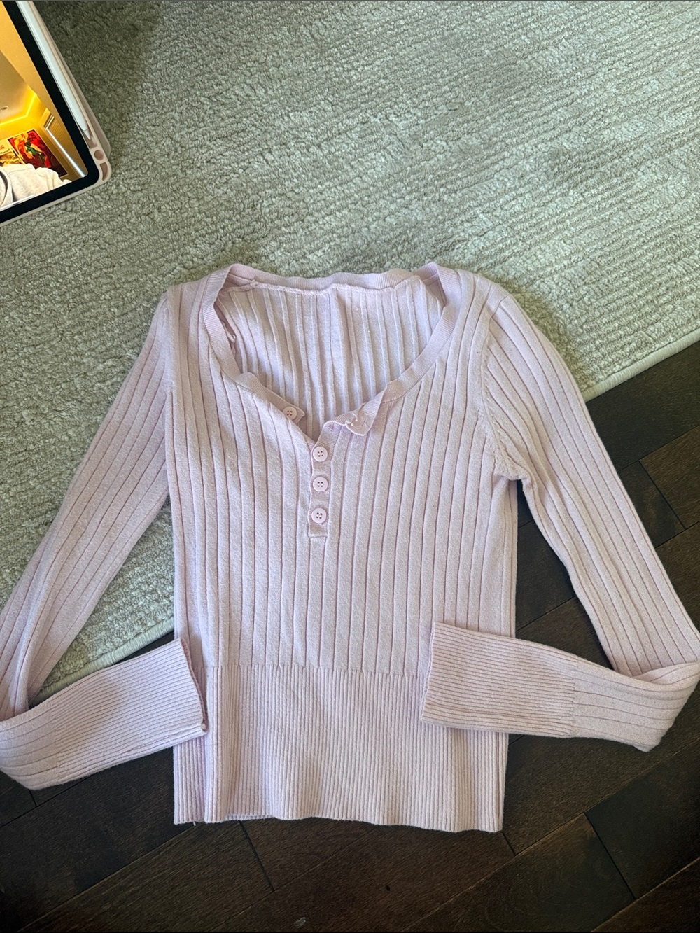 SHEIN Light Pink Ribbed Long Sleeve Henley Top